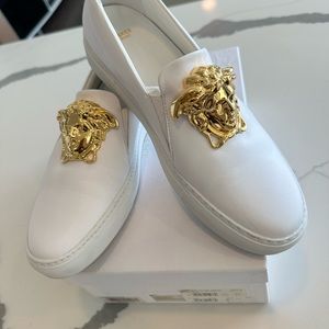 VERSACE
SLIP-ON SNEAKERS w/ Golden Medusa Head, White